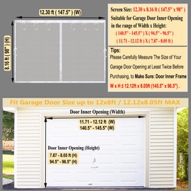 SANJINFON Magnetic Garage Door Screen Kit 12x8 FT White - Retractable Mesh Net Screen Door with Fiberglass Mesh for 1 Car Garage 12x8ft, Blocks Bugs & Provides Privacy - Perfect for Workshop Gym Patio