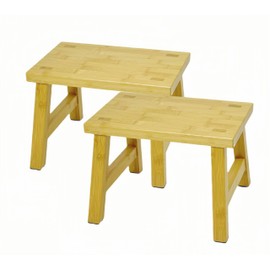 Bamboo Step Stools 2 Pack, 7 Inch Height, Screwless & Easy Assembly-Free, Holds 300 lbs, Non-Slip One Step Stool, Potty Training Stool, Portable Sturdy Bedside Stool for High Beds