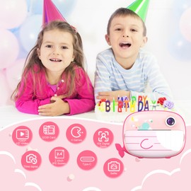 Ushining Instant Camera Children, Children's Camera 10X Zoom Digital Camera Children 2.4 Inch Screen 1080P Video Camera Selfie Whale Camera Children with 32GB TF Card 3 Rolls Printing Paper 5 Colour