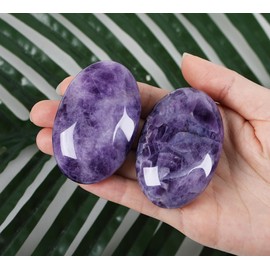 MAIBAOTA 2.4" Amethyst Healing Crystals Gemstones Pocket Polished Gifts Oval Shape Reiki Spiritual Energy Nature Purple Crystal for Women Men Relief Balancing Stress Divination Meditation
