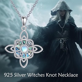 925 Sterling Silver Witches Knot Necklace for Women, Pagan Wiccan Magic Amulet Necklaces with Moonstone Jewelry Gifts for Her Mother's Day Christmas, 18+2 Inches