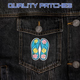 Herxion Flower Iron On Patches, Summer Beach Embroidered Patches Applique, Whimsical Blue Floral Slipper Iron On Patch for Clothes, Clothing, Jackets, Backpacks, Vest, Jeans, Hats & Caps.