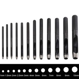 12Pcs Round Leather Hole Punch Tool Round Hollow Punch Set, Aulufft Leather Craft Punch Tool Hollow Hole Punch 1mm to 10mm for Watch Bands Belts Canvas Paper Plastic Models