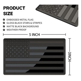 Embossed 3D Metal All Black American Flag Emblem Decal Stickers Matte Black 5" x 3" Patriotic USA US Flag Car Decals Bumper Stickers for Truck, Window, Motorcycle