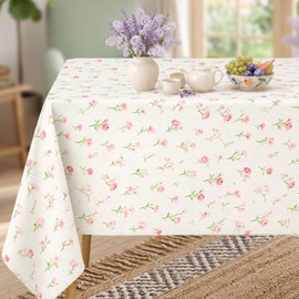 Gilprop Pink Floral Tablecloth Tea Party Decoration 60×84 Inch Vintage Rectangle Tablecloth Linen Waterproof Summer Flower Table Decor for Back to School Bridal Shower Wedding Party Supplies