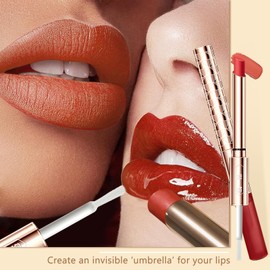 Matte Long Lasting Lipstick - Double Headed Lipstick Dual Purpose Raincoat Lipstick, Waterproof Non Stick Cup Non Fading Lip Gloss, Longlasting Lipstick Care Gifts for Girls and Women (Y04#, 4g)