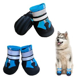 NeuWook Blue Adjustable Dog Shoes, Waterproof Non-Slip Rubber Sole Dog Boots with Reflective Bands, Paw Protection for Large Medium and Small Dogs (S)