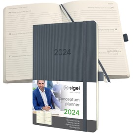 SIGEL C2436 Weekly Planner 2024, Approx. A5, Dark Grey, Soft Cover, 192 Pages, Elastic Band, Pen Loop, Archive Pocket, PEFC-Certified, Conceptum