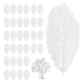 Pack of 32 Ostrich Feathers, White Feathers, 15-20 cm Ostrich Feathers, White Feathers for Crafts for Weddings, Dining Tables, Carnival, Feather Pens, Dream Catcher Decoration