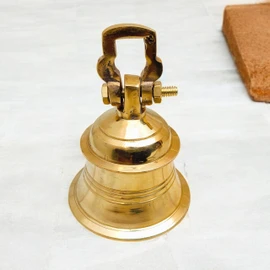 Solid Brass Hanging Temple Bell 5" inch – Antique Ship Ghanti for Home Mandir, Puja, Wall Decor, School, Reception, Dinner Bells – Vintage Indian Brass Bell (490g) for Door or Temple Use