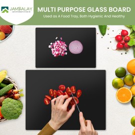 JAMBALAY Tempered Glass Cutting Board Set for Kitchen, Set of 2 Black Chopping Boards, 12"x8" & 16"x12" Glass Cutting Boards, With Non Slip Foot, Shatter and Heat Resistant, Dishwasher Safe