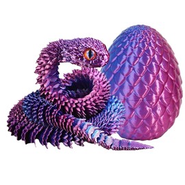 3D Printed Animals, 3D Printed Snake, 3D Snake 3D Printed Snake in Egg 3D Printed Fidget Mini Animals Toy Articular Mobility Toys Flexible Snake Statue Decor (Purple)