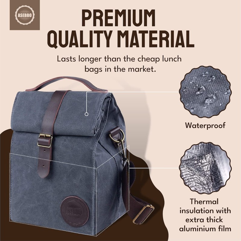ASEBBO Insulated Lunch Bag for Women & Men (Grey)