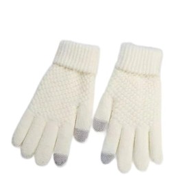JINJIASC Touchscreen Winter Gloves for Men Warm Fleece Lined Knit Elastic Cuff Driving Ski Texting Women Gloves (White)