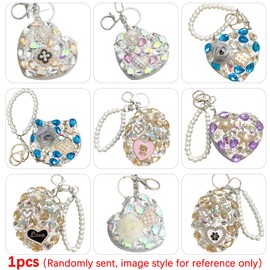 1Pcs Rhinestone Compact Mirror Heart Keychain, Portable Double-Sided Makeup Mirror with Key Ring Cute Bling Folding Cosmetic Mirror Keychain for Purse Travel Gift (Random Color/Style)