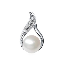 7.5mm White Freshwater Cultured Pearl Pendant AAAA Quality Sterling Silver with Paved CZ - PremiumPearl