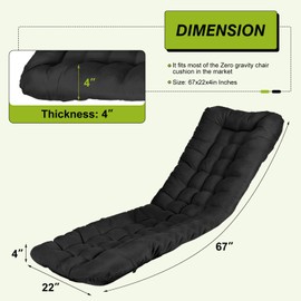 Wilytyres Lounge Chair Cushions, 67in x 22in Soft Thicken Chair Pad Rocking Seat Cushion with Tie, Zero Gravity Chair Cushion for Outdoor Indoor, Black