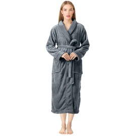 NY Threads Premium Women's Robe Plush Soft Long Bathrobe Warm Fleece Shawl Collar Spa Robe (Medium, Dark Grey)
