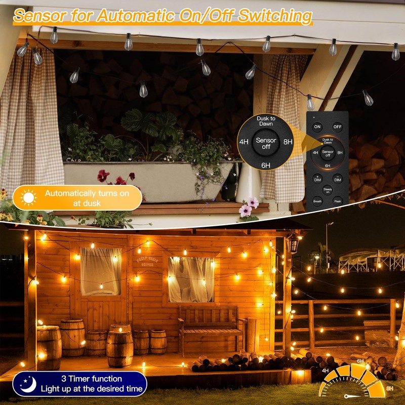 Ollny S11 100FT Outdoor String Lights with Remote, Plug in