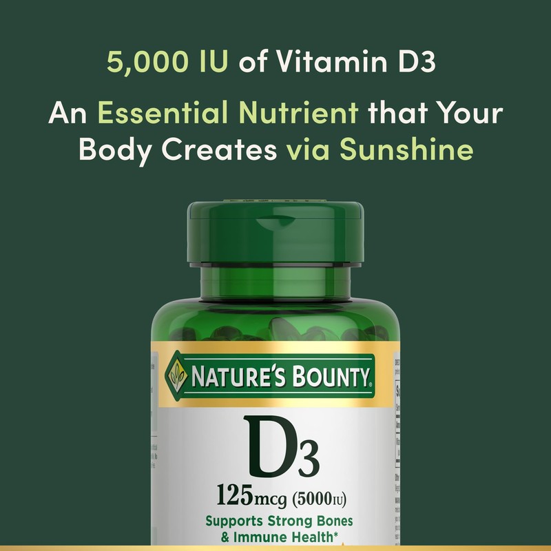 Nature's Bounty Vitamin D3 5000 IU Softgels, Rapid Release, Immune