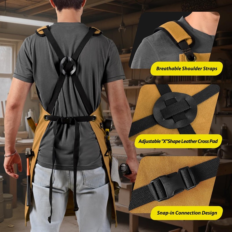 ROTANET Woodworking Apron for Men, Canvas Work Aprons Waterproof Heavy