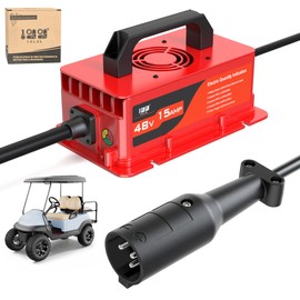 10L0L Club-Car-DS Charger 48V 15A 3-Pin Round Plug Golf Cart Rapid Charger - IP68 Waterproof, Auto Shut-Off, Smart Cooling, Aluminum Housing, Charging Indicator (Red)