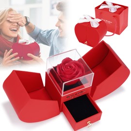Rose Jewelry Gift Box for Valentine's Day,Preserved Rose,Forever Red Rose Jewelry Gift Box,Never Wilted Roses Eternal Flower for Lover,Gift for Girlfriend on Valentine's Day,Birthday Gift for Women