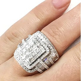 LRGKMCWTOB 2 Piece Wedding Ring for Women 1 Carat Princess Cut Cubic Zirconia Engagement Promise Bridal Silver Band Fashion Cute White Gold Plated Ring Set Gift Jewelry (US 6)