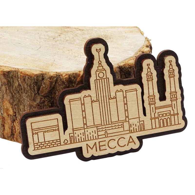 Printtoo Engraved Wooden Decorative Mecca Saudi Arabia Monuments Souvenir Fridge
