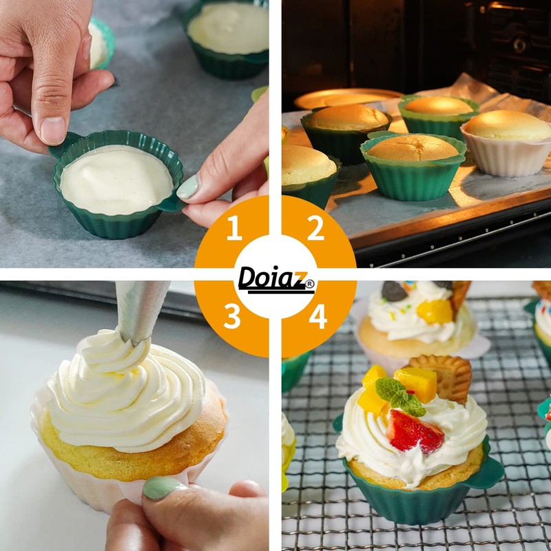 Silicone Cupcake Baking Cups 24 Pack Upgraded Reusable Muffin Liners