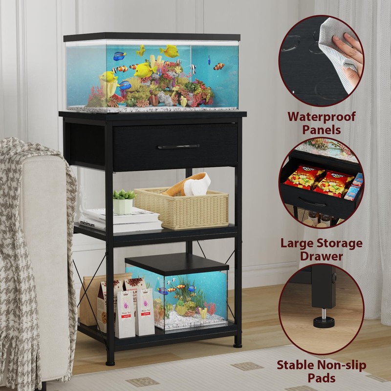 5-10 Gallon Fish Tank Stand with Adjustable Height and Drawer,