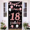 18th Birthday Banner,BTZO 18th Birthday Decorations Fabric Backdrop,Rose Gold Black