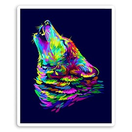 2 x 10cm Neon Howling Wolf Vinyl Stickers - Wolves Wild Laptop Sticker #30675 (10cm Tall)