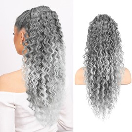 SEIKEA Ponytail Extension, PT005 Isabella 26" Long Bohemian Curly Drawstring Ponytail Light Fluffy Multi Layered Clip in Hair Extensions Ponytail Natural Soft Synthetic Hairpiece Silver Grey