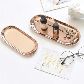 lemonadeus Oval Tray Jewelry Tray Towel Dish Food Fruit Tray Cosmetics Accessory Earrings Storage Multi-uses Decor Tray (Rosegold tray(Set of 2))