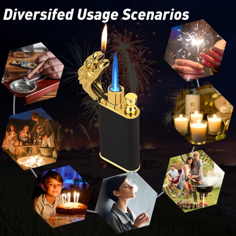 Magic Dual Flame Dragon Lighter, Butane Refillable Torch Lighter Double