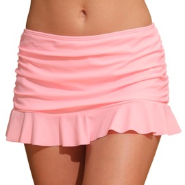 Halcurt - Minifalda de natación con volantes fruncidos de cintura baja para mujer con parte inferior de bikini hipster con control de abdomen, Rosa claro, X-Small