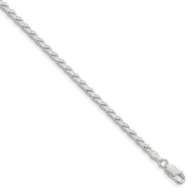 The Black Bow 3mm Sterling Silver Solid Flat Rope Chain Bracelet, 7 Inch