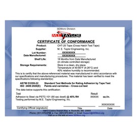 Cross Hatch Testing Tape for use with Adhesion Testing via ASTM D3359 (Includes Certificate of Conformance); 1" Wide by 90 Yards Long