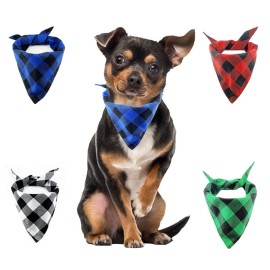 Leconpet 4 Pack Buffalo Plaid Dog Bandanas Washable Triangle Scarf Small to Large Dogs