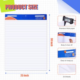 ReliThick 6 Pads Premium Super Sticky Easel Pad, 25 in x 30 in, White, 30 Sheets/Pad, Anchor Chart Paper for Teachers, Lines Flip Chart Paper with Sticky, Large Self Stick Flip Chart Paper (Blue)