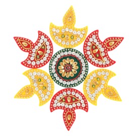 Designer Diya Floor Rangoli Reusable Rangoli Acrylic Indian Traditional Home Decor Gift for Home Interior Floor Festival decor Decorations and Gifting (Size:- 7")(Red and Yellow)