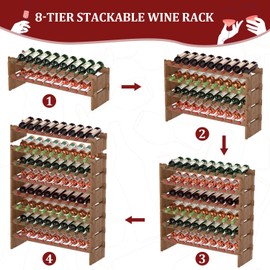 Domax Wine Rack Freestanding Floor - 8 Tiers Wine Bottle Holder 72 Bottle Stackable Wine Rack， Bamboo Wine Holder Wine Storage Racks for Kitchen, Bar, Pantry and Cellar (Walnut)