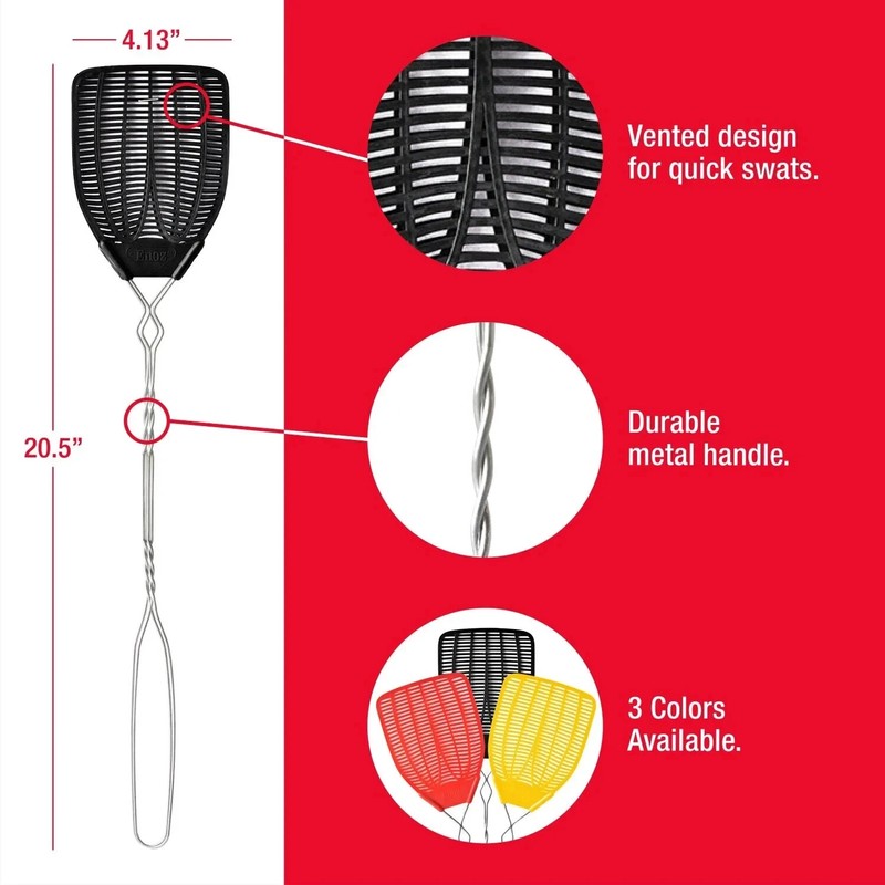 Enoz Fly Swatter, Wire Handled Plastic Fly Swatter, Assorted Colors,