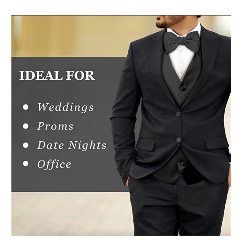 Men's 2pc Solid Tuxedo Vest Bowtie Set-50-A-Black-L