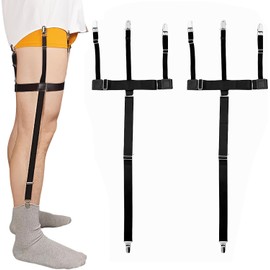 Ausein Sujetador de Camisas para Hombre, 1 Par Tirantes de Pierna para Camisa Con Antideslizante Abrazaderas de Bloqueo, Sujetadores para Camisa Ajustables Elásticos, Shirt Stays para diario y trabajo