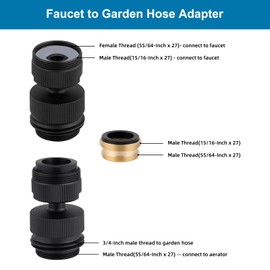 Hibbent Faucet Adapter Kit, Swivel Aerator Adapter to Connect Garden Hose - Multi-Thread Kitchen Sink Faucet to Garden Hose Adapter 3/4 Inch - Matte Black