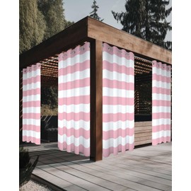 YESOF66 Waterproof Outdoor Curtains for Patio, Outside Curtains Pink and White Stripes Grommet Top Indoor Outdoor Vertical Drapes for Porch, Pergola, Cabana, 2 Panel, 52 x 95 inch