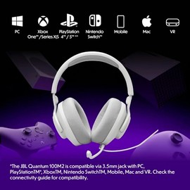 JBL Quantum 100M2 - Audífonos alambricos integrales para Gaming con Cable y micrófono Extraible con opción de silenciar - Blanco