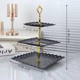 Wagoodter 3-Tier Plastic Dessert Stand Cupcake Stand Fruit Candy Display Table Stand for Wedding Home Birthday Tea Party Decoration (Black (Square))